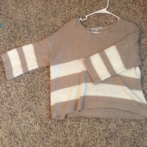 Tan and white striped sweater